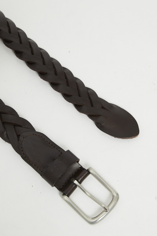 Ceinture tressée en cuire marron