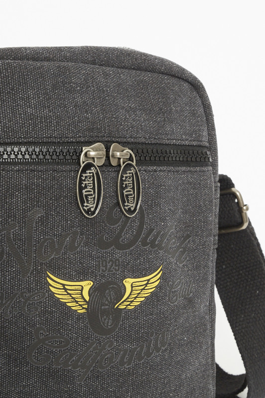 Sacoche zip noire Von Dutch tissu