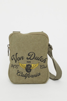 Sacoche tissu kaki floquée Von Dutch