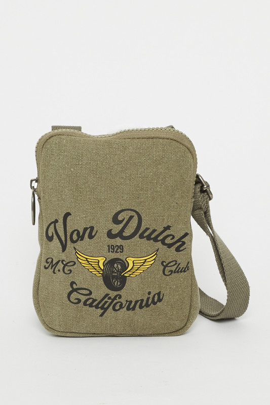 Sacoche tissu kaki floquée Von Dutch