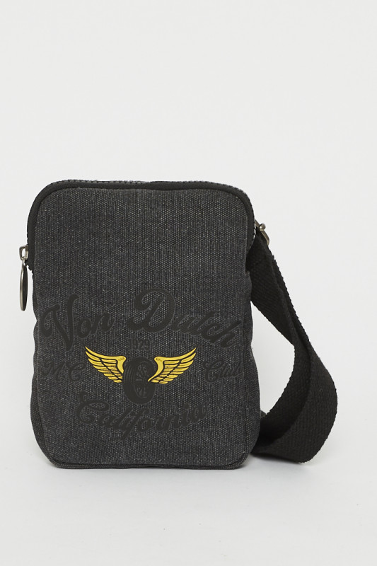 Sacoche tissu noire floquée Von Dutch