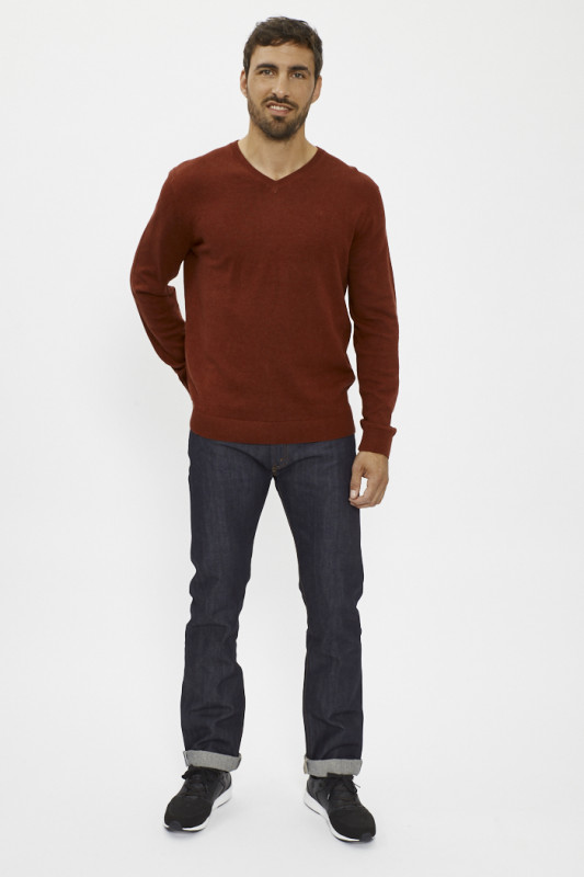 Pull basic bordeaux col V homme Tom Tailor