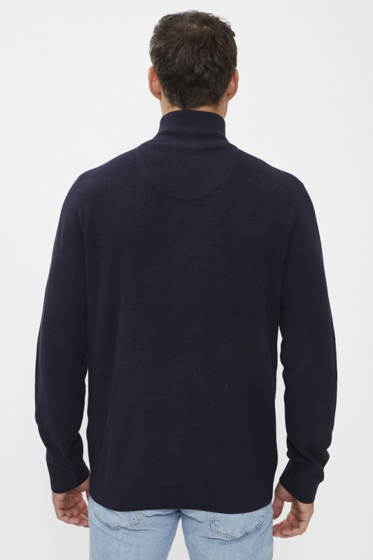 Pull col zippé bleu marine coton mélangé tom tailor coton mélangé