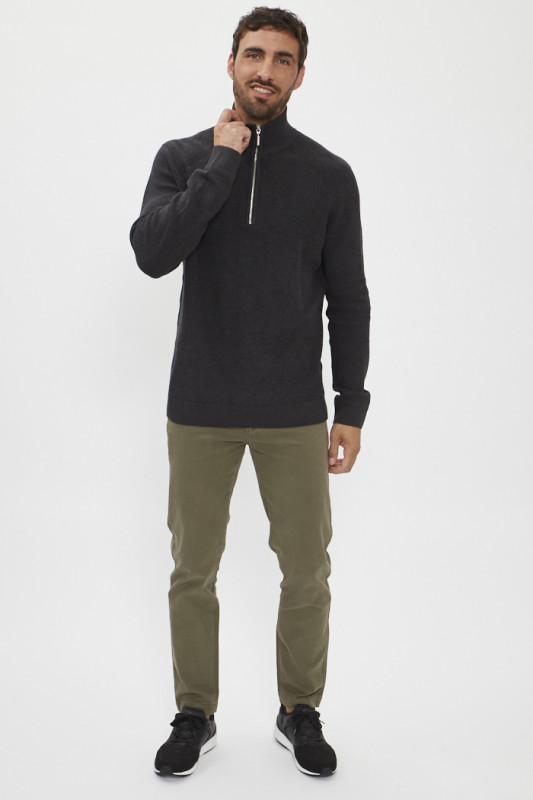 Pull col zippé anthracite coton mélangé homme Tom Tailor