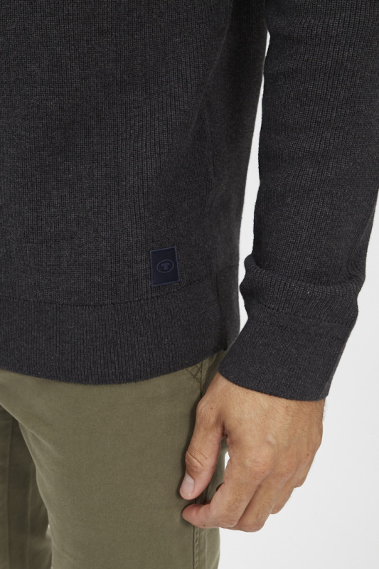 Pull col zippé anthracite coton mélangé tom tailor coton mélangé