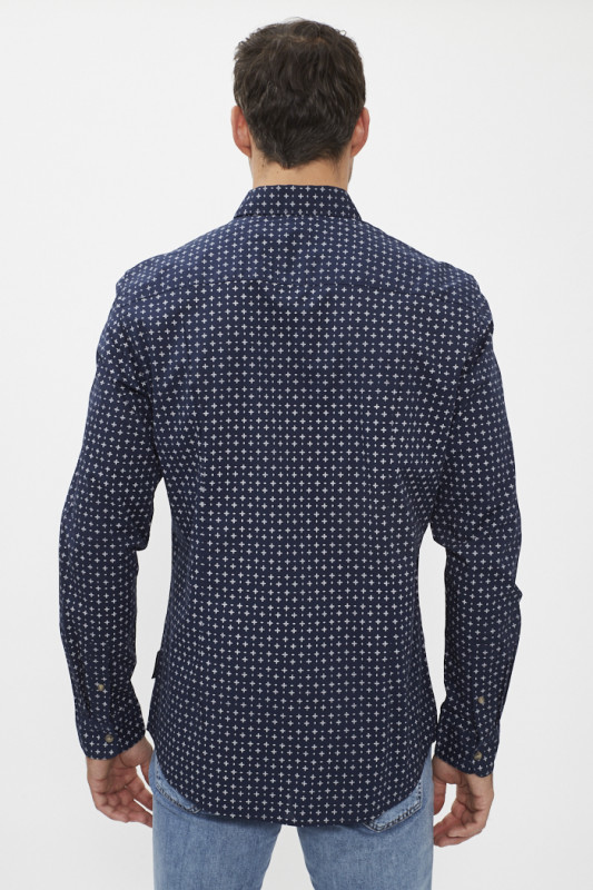 Chemise ajustée bleu marine en popeline tom tailor en coton