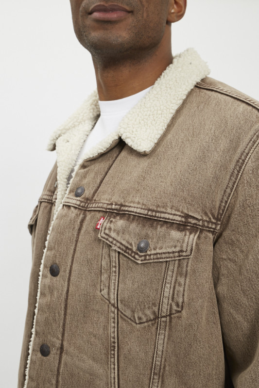Veste Trucker sherpa marron homme