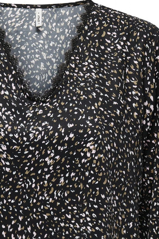 Top imprimé noir à motifs col dentelle femme Only