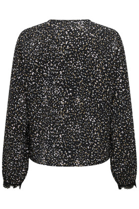 Top imprimé noir à motifs col dentelle