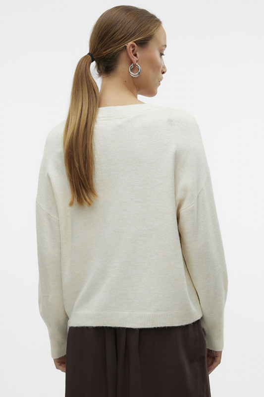 Pull col V beige clair