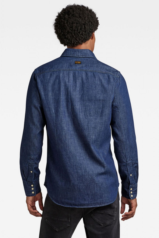 Chemise western en jean bleu foncé homme G-Star fermeture boutons-pression manches longues