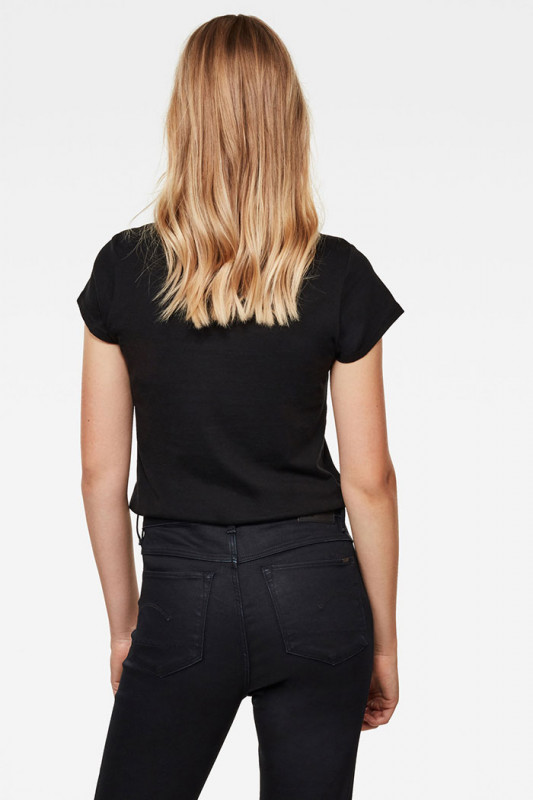 T-shirt noir col V coupe slim manches courtes femme