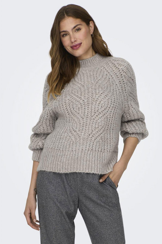 Pull tricoté col montant beige femme Only