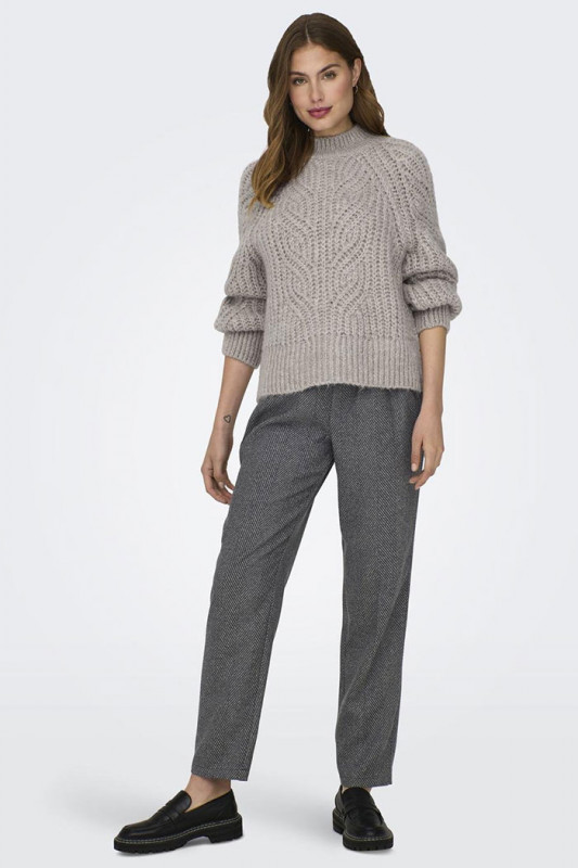 Pull tricoté col montant beige femme Only manches longues