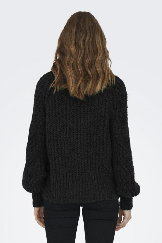 Pull tricoté col montant noir femme only manches longues