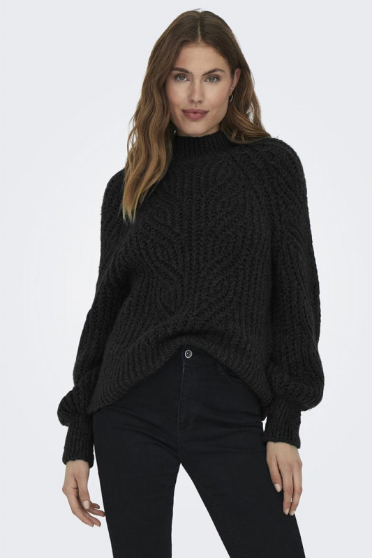 Pull tricoté col montant noir femme only col montant