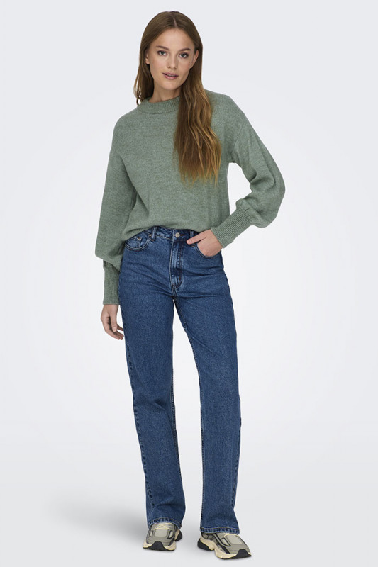 Pull col rond vert granité femme Only manches longues