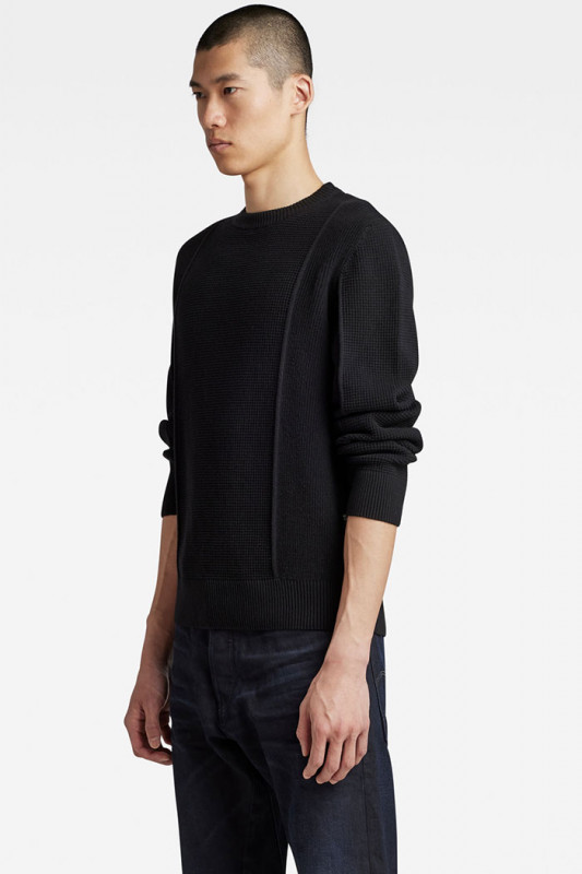 Pull en maille noir structure tricotée homme coton mélangé