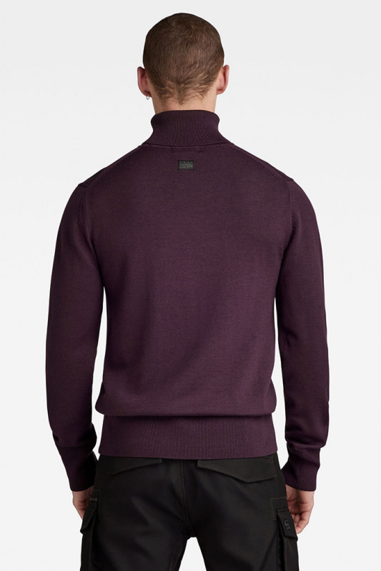 Pull col roulé en maille premium prune