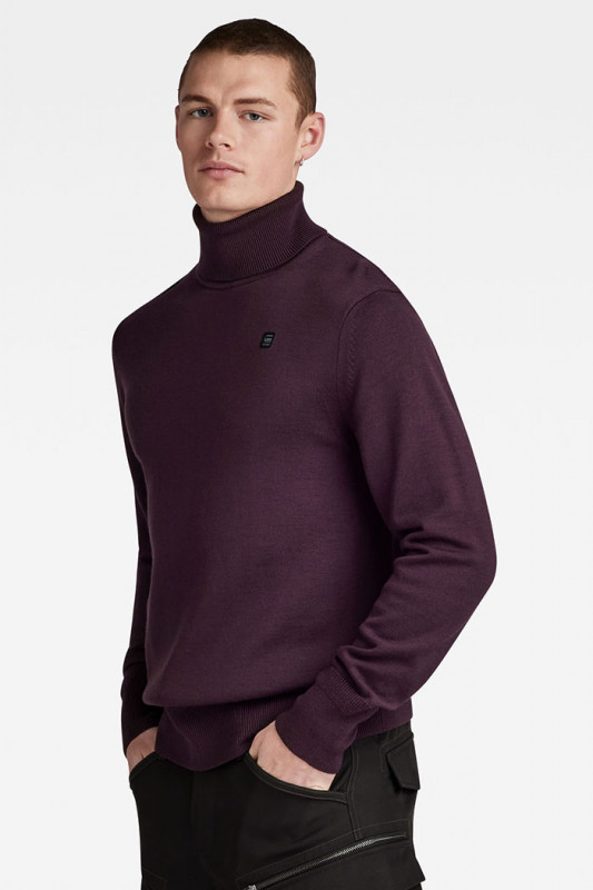 Pull col roulé en maille premium prune g-star en laine