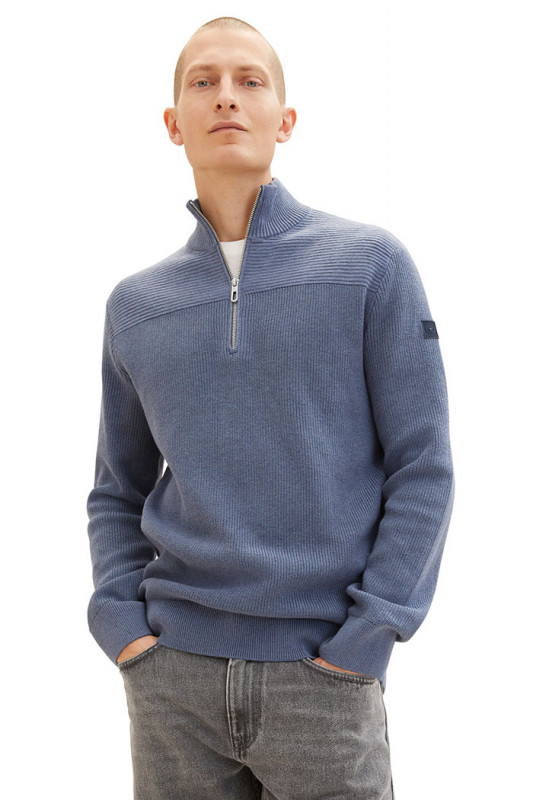 Pull col camionneur bleu indigo Tom Tailor en coton 