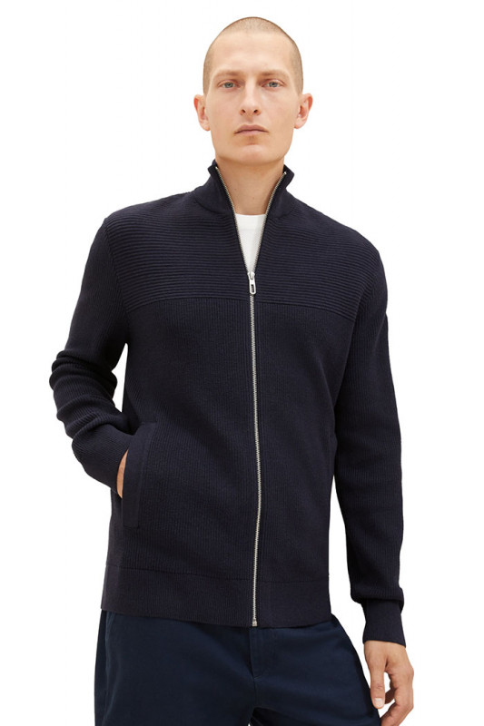 Cardigan texturé bleu marine en coton 