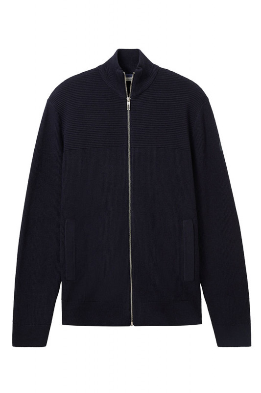 Cardigan texturé bleu marine 100 % coton