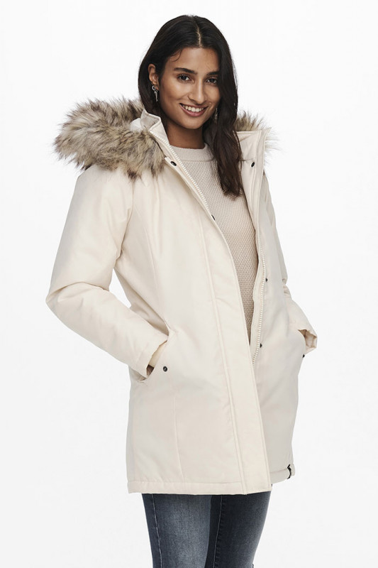 Parka beige clair à capuche femme