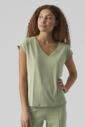 T-shirt col V coloris reseda femme