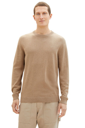 Pull basic col rond noisette homme