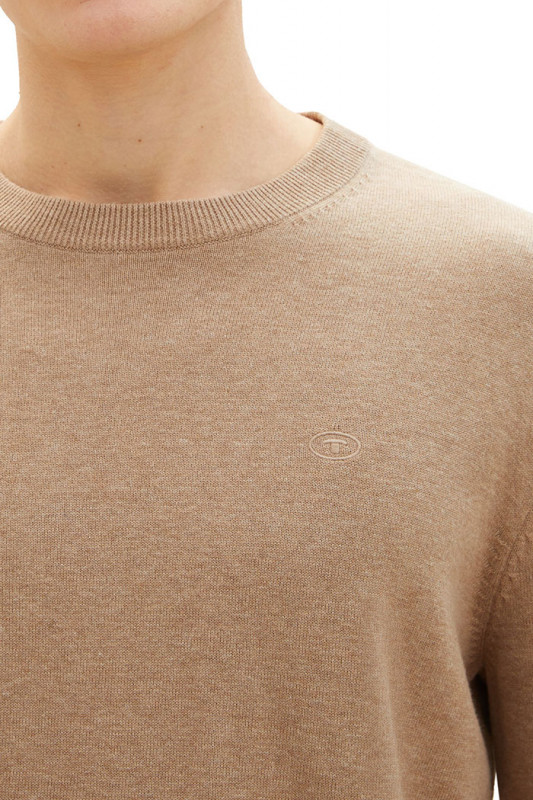 Pull basic col rond noisette homme tom tailor
