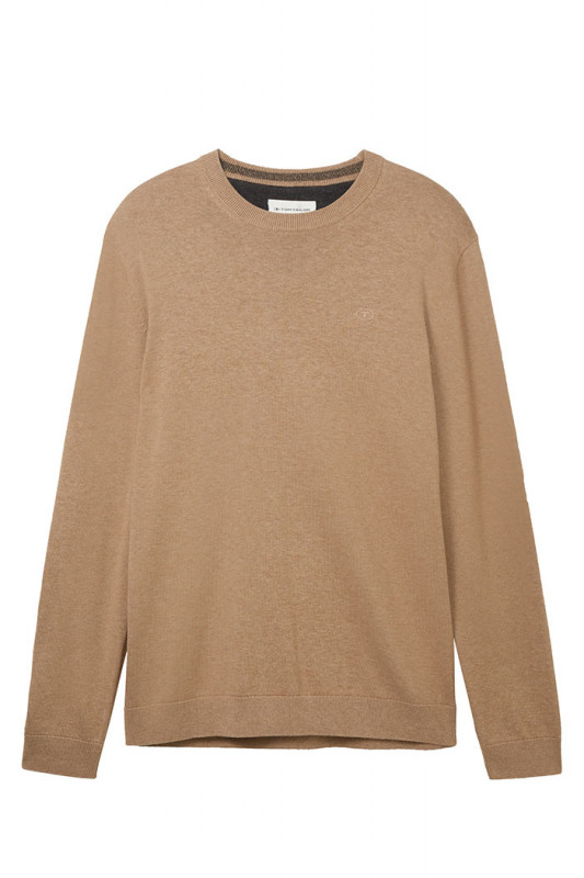 Pull basic col rond noisette 100% coton