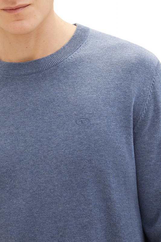 Pull basic col rond bleu indigo homme tom tailor