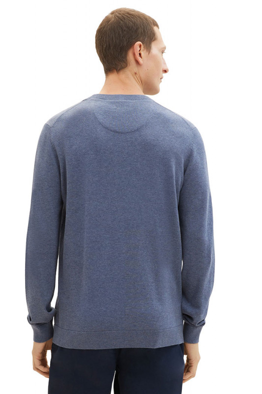 Pull basic col rond bleu indigo