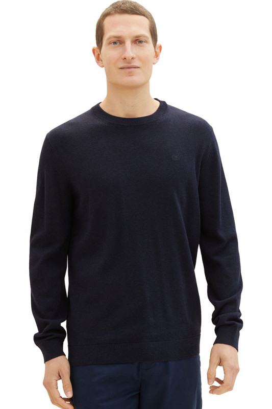 Pull basic col rond bleu marine tom tailor