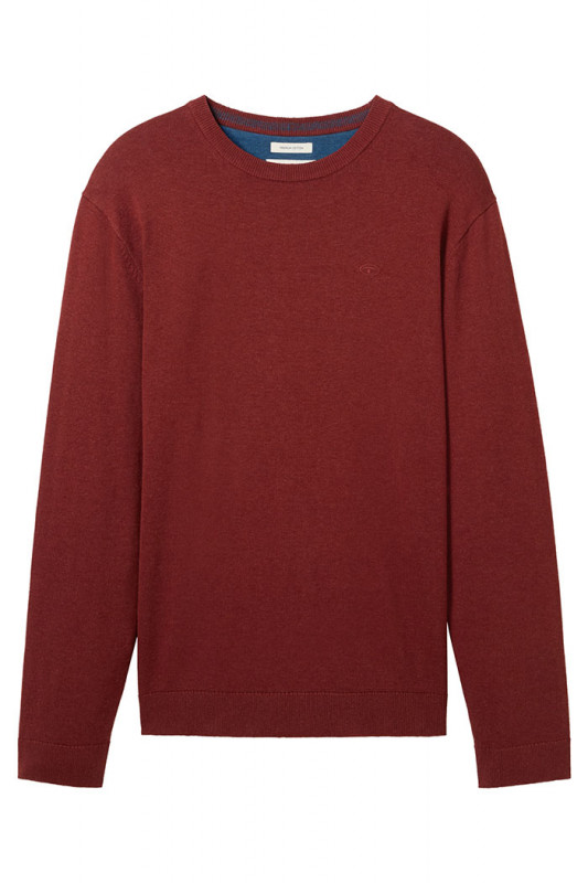 Pull basic col rond bordeaux homme tom tailor