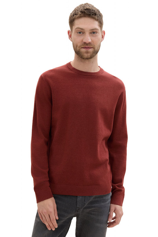 Pull basic col rond bordeaux homme