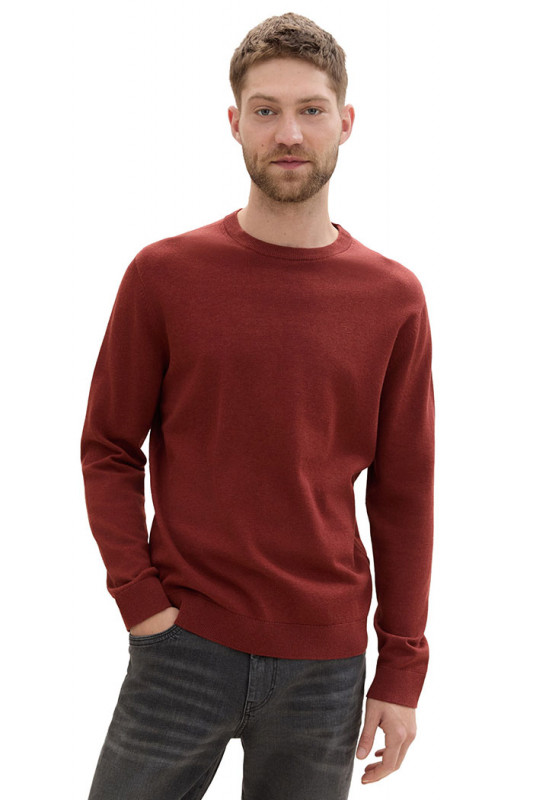 Pull basic col rond bordeaux 100% coton