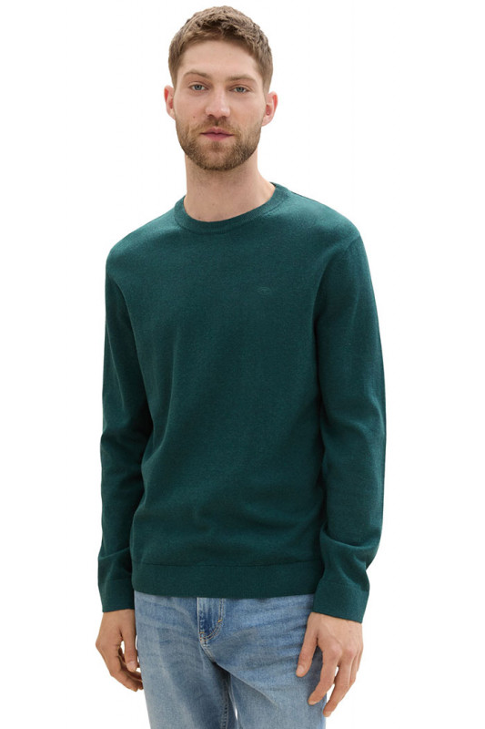 Pull basic col rond vert sapin homme