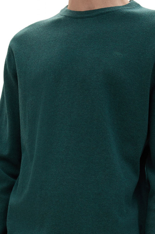 Pull basic col rond vert sapin homme tom tailor