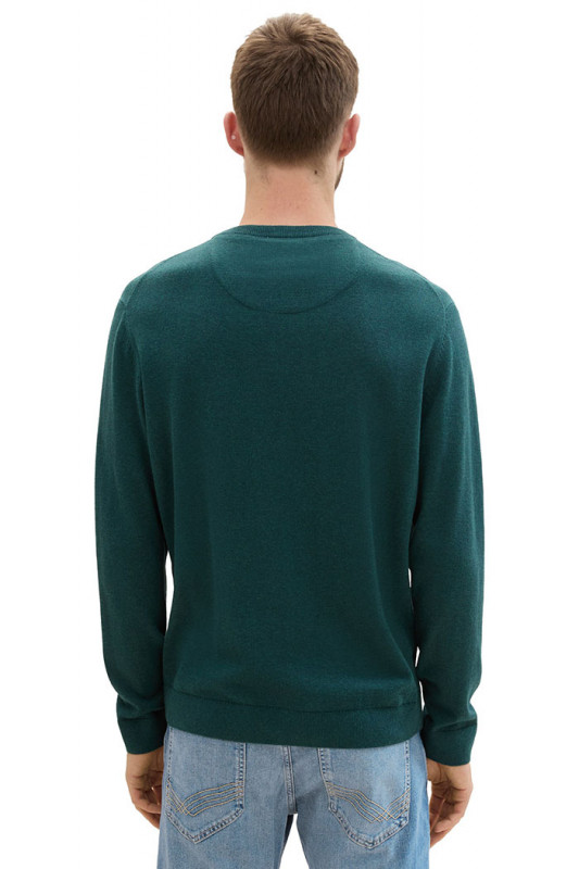 Pull basic col rond vert sapin