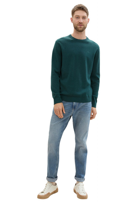 Pull basic col rond vert sapin tom tailor