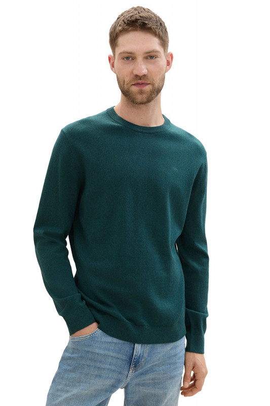 Pull basic col rond vert sapin tom tailor en coton