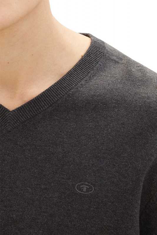 Pull basic col V gris homme tom tailor