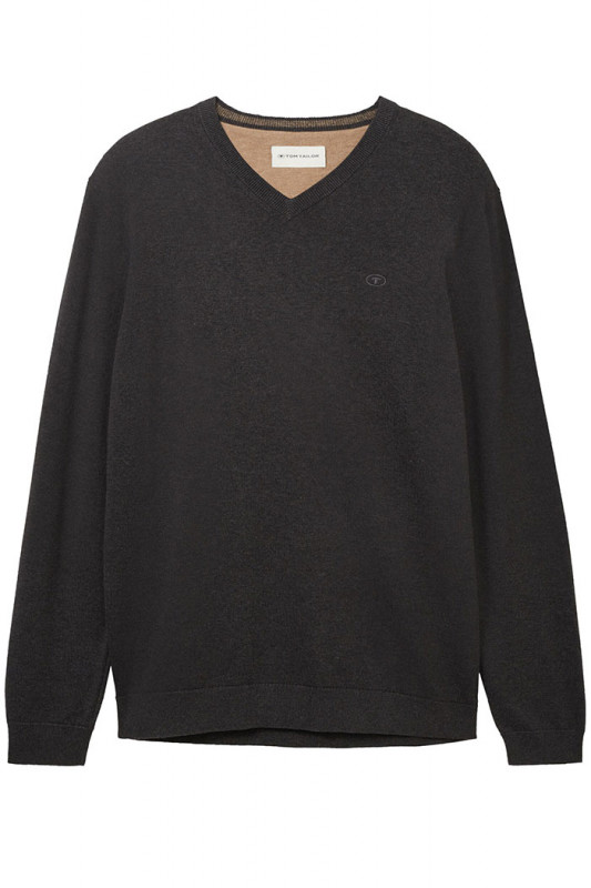 Pull basic col V gris 100% coton