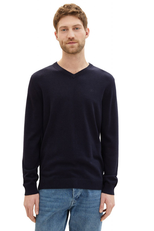 Pull basic col V bleu marine tom tailor