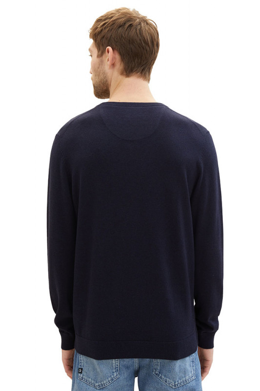 Pull basic col V bleu marine