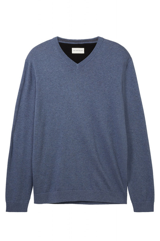 Pull basic col V vintage indigo tom tailor 100% coton