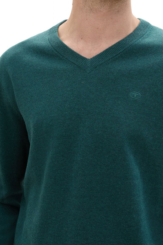 Pull basic col V vert sapin homme tom tailor