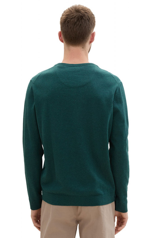 Pull basic col V vert sapin